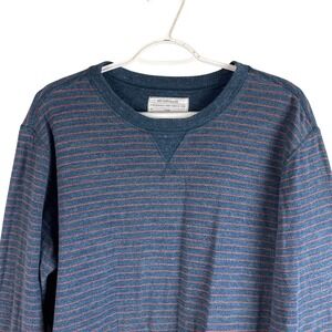 REI Mens Sweatshirt Large Blue Striped Crewneck Pullover Stretch PolyesterCotton